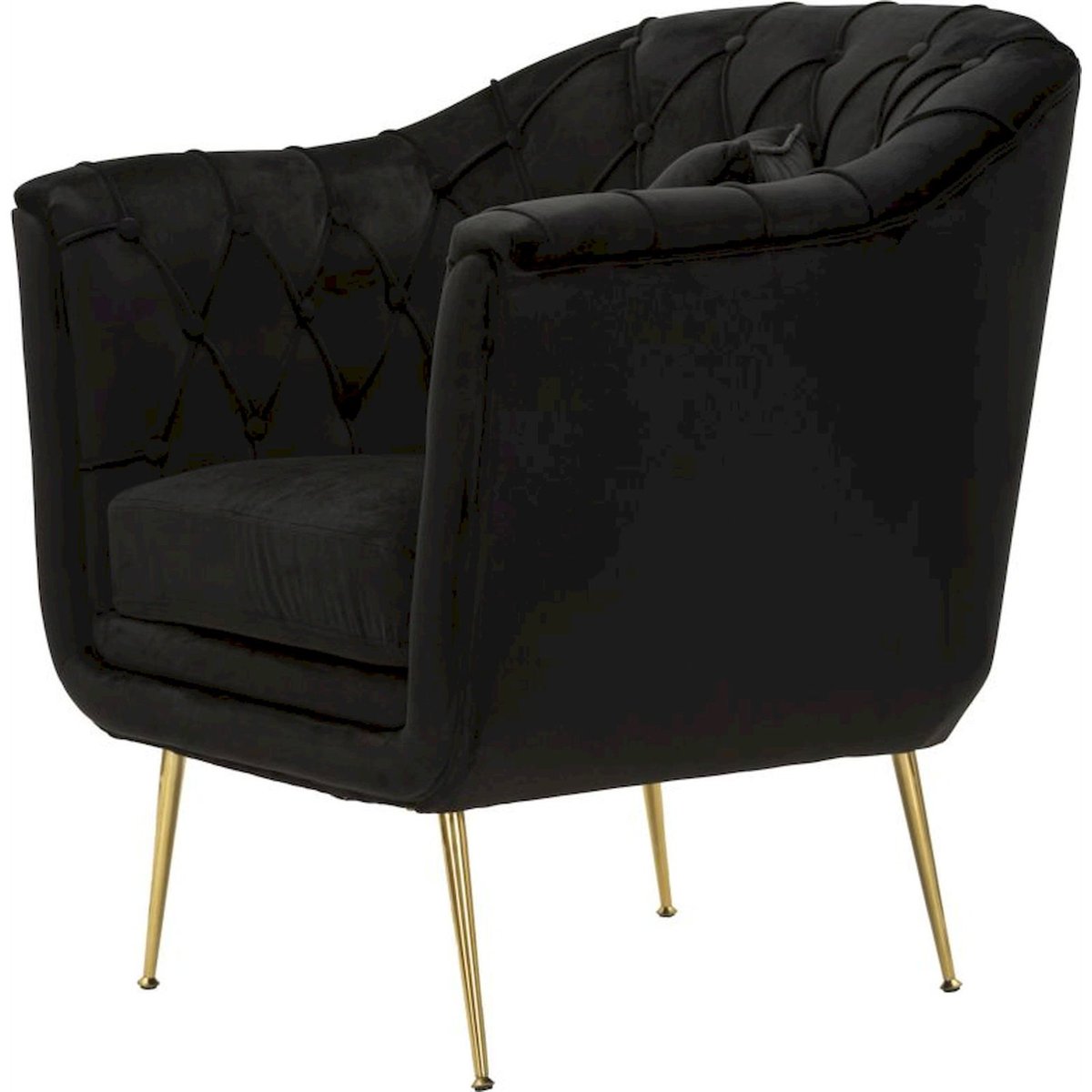 Fauteuil capitonné coussin inclus GLAM noir avec pieds dorés, RECOLLECTION