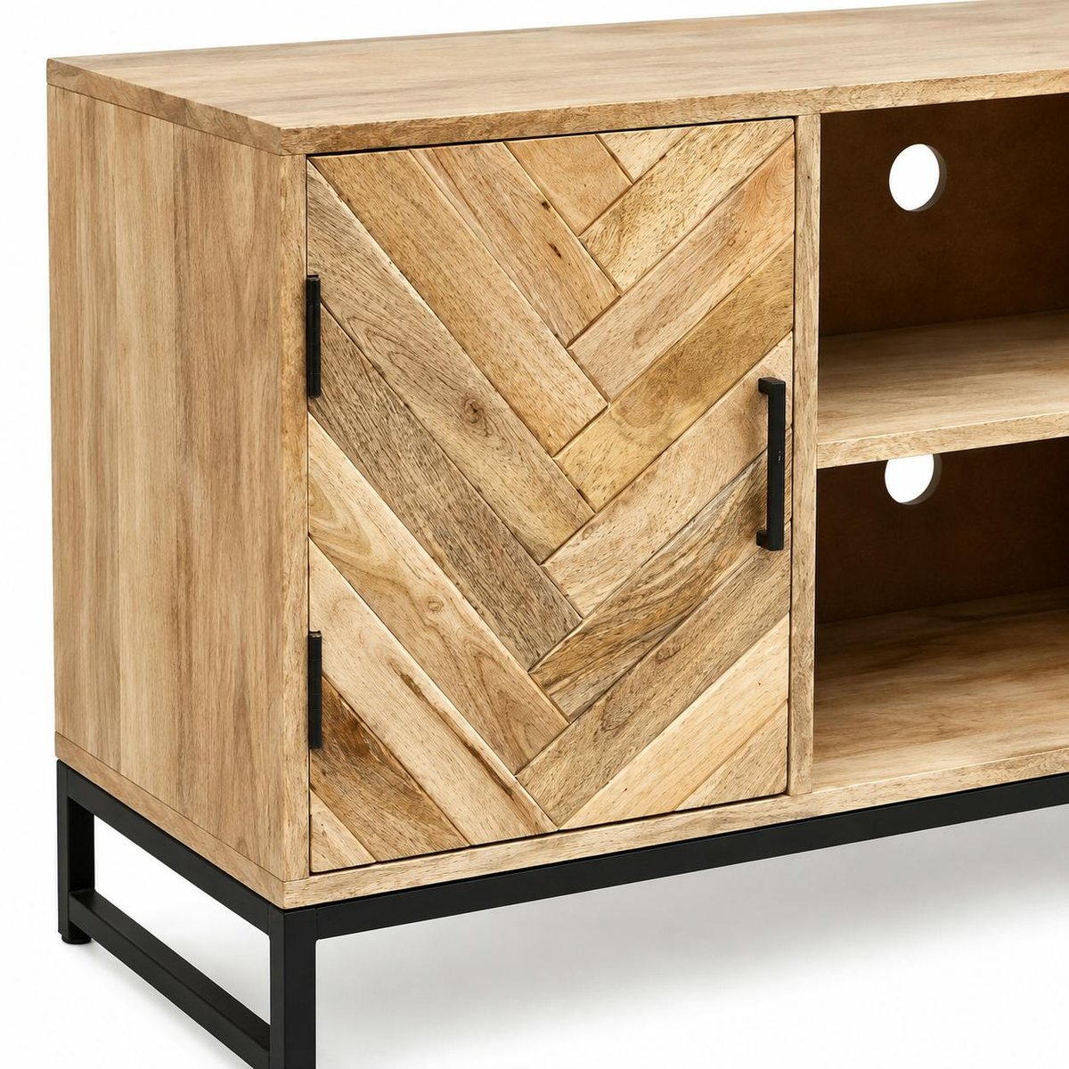 Petit meuble TV bois de manguier 1 porte BRIX bois naturel, PIER IMPORT