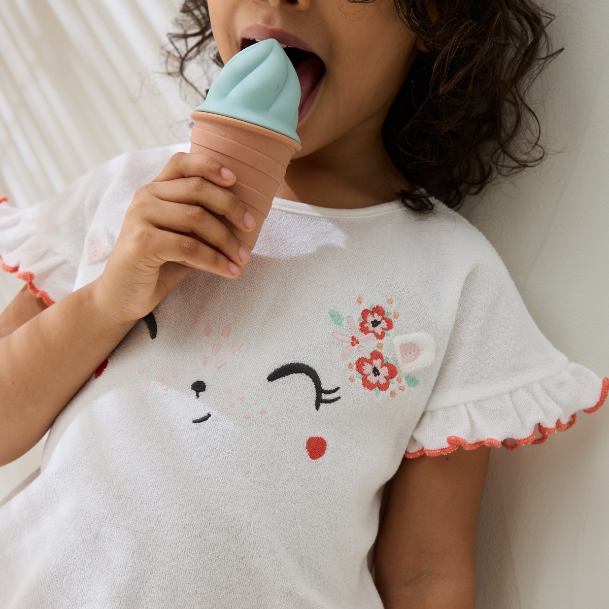 Ensemble enfant t-shirt et short en éponge Saona rose, PETIT BEGUIN