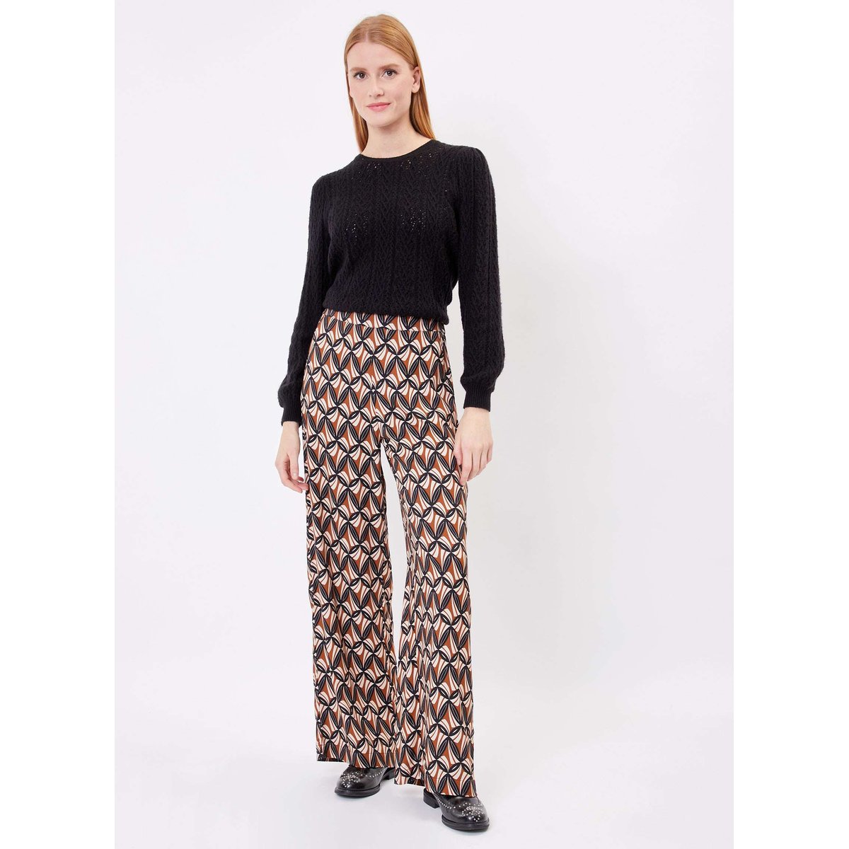 Pantalon imprimé large fluide ALEX beige eol, PRINCESSE NOMADE