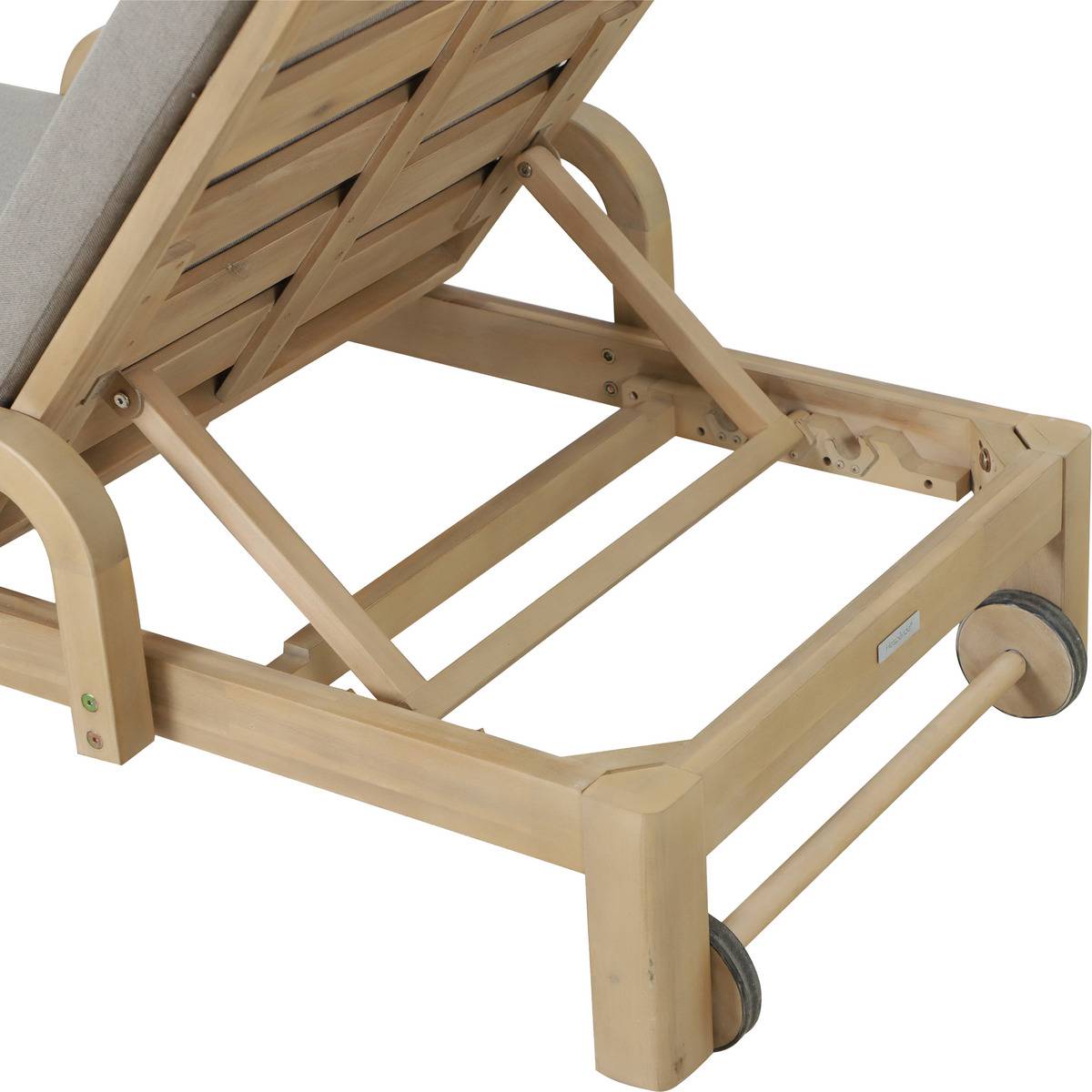 Lit de piscine inclinable 4 positions en acacia avec coussin PAPOUASIE beige, HESPERIDE