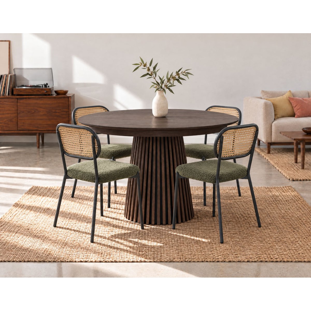 Table à manger ronde extensible bois 4-8pl, FREYA marron, BEST MOBILIER