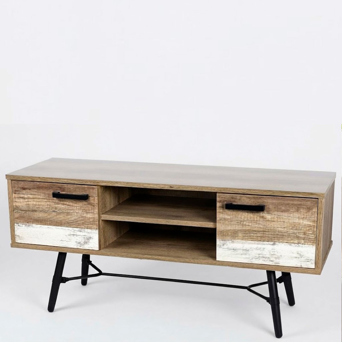 Meuble de télévision métal noir et bois 2 portes 120x39.5x55cm bois, WADIGA