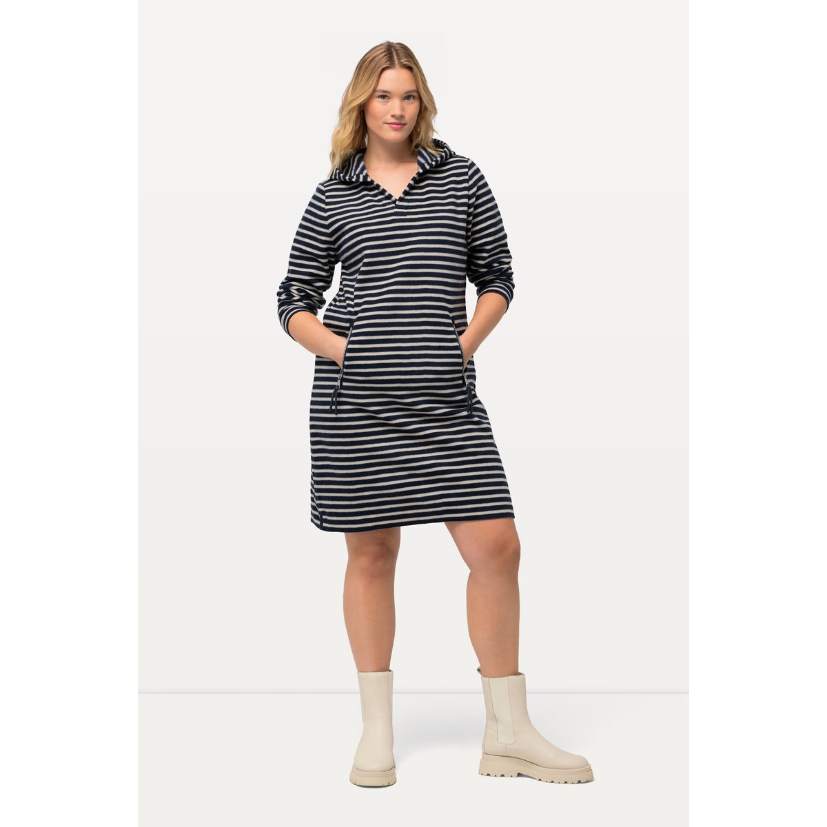 Robe en molleton à rayures marine, ULLA POPKEN