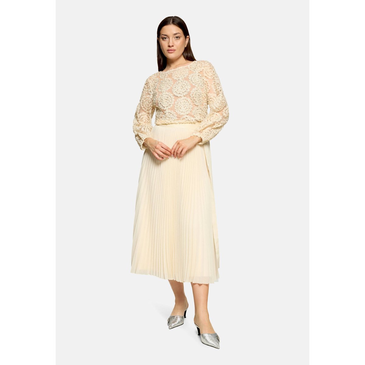 Jupe en tulle à plis champagne sorbet, VERA MONT