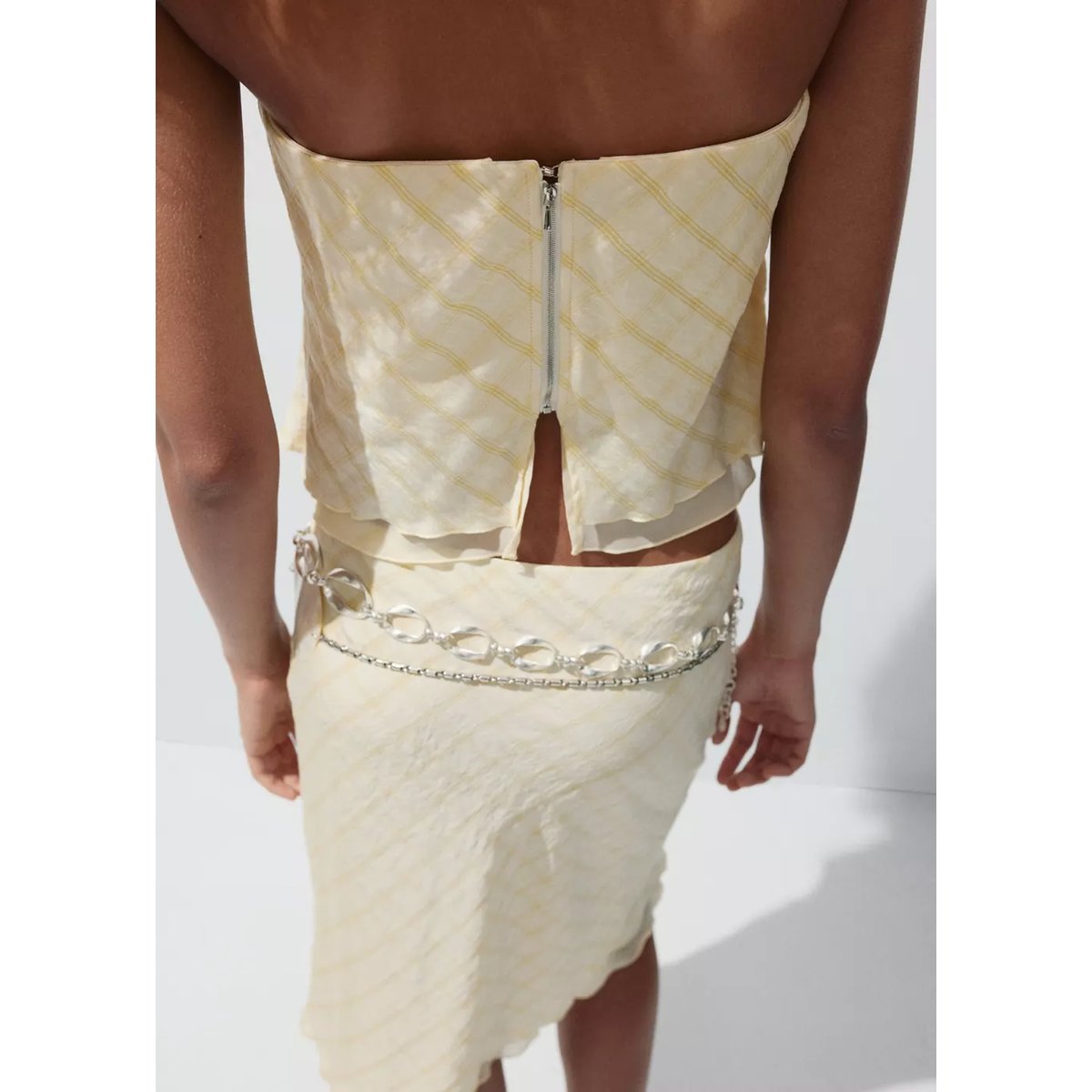 Bustier à carreaux jaune, MANGO