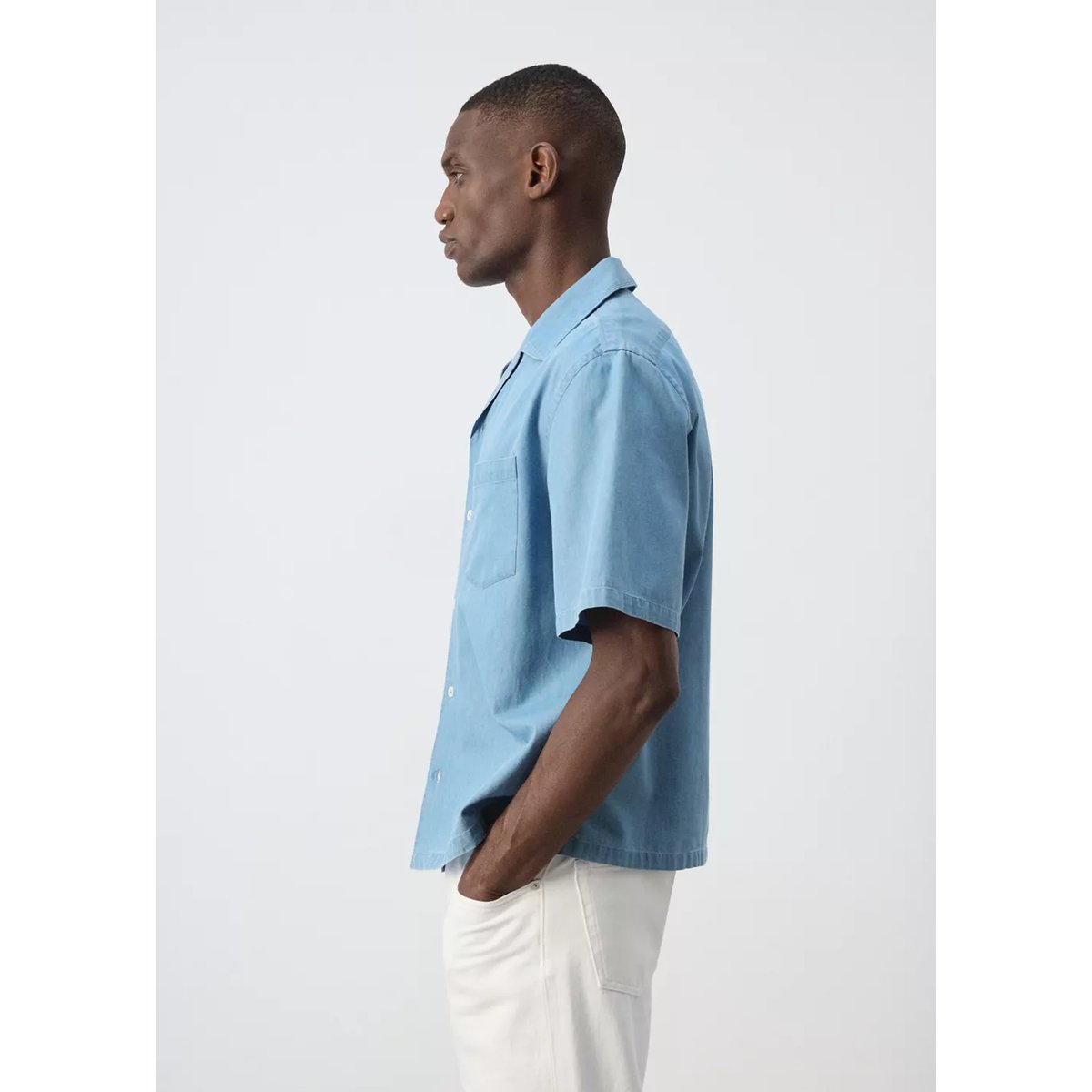 Chemise 100 % coton à col bowling bleu clair, MANGO MAN