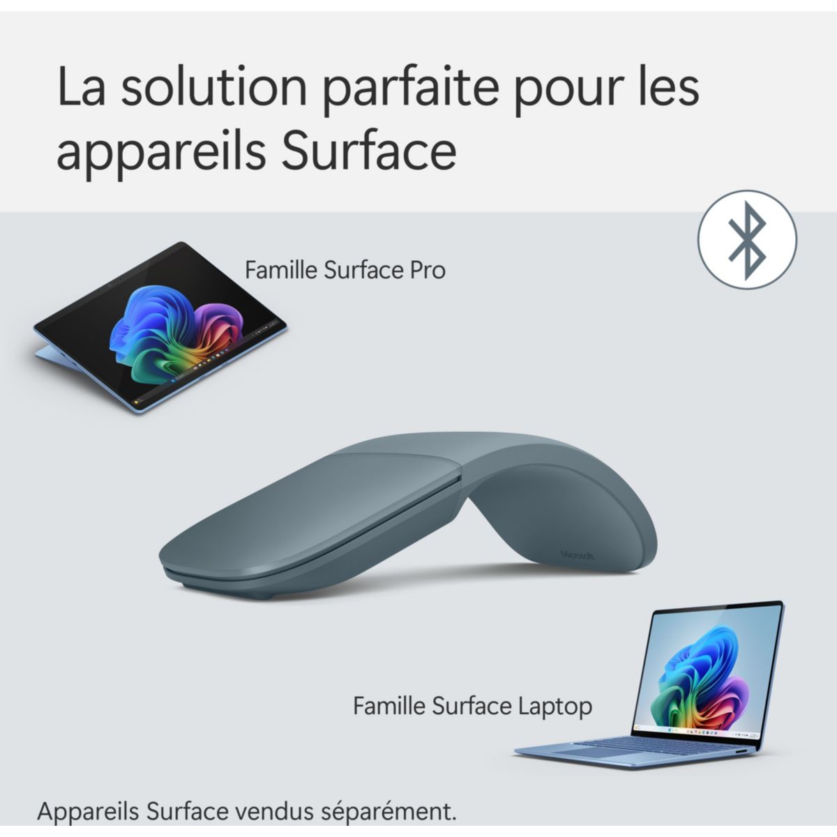 Souris sans fil Surface Arc Mouse | Bleu Océan couleur unique, MICROSOFT