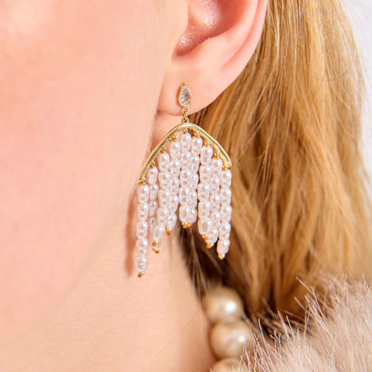 Boucles d'oreilles pendantes chaînes de perles EDORI blanc, HIPANEMA