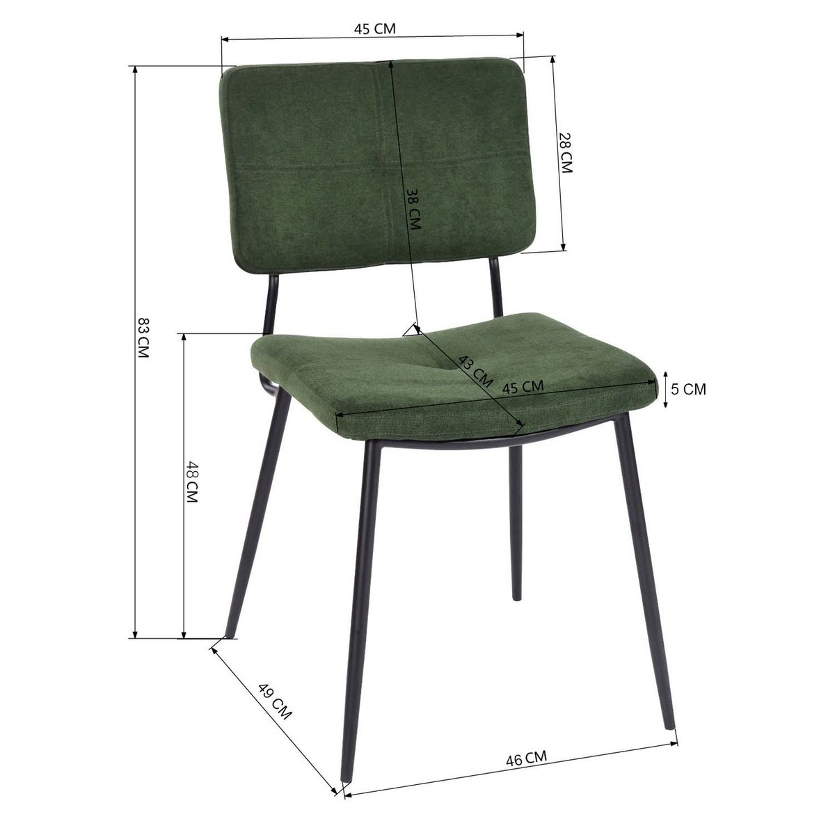 Lot de 4 chaises de salle à manger en tissu vert style industriel, KAROMI vert, MEUBLES COSY