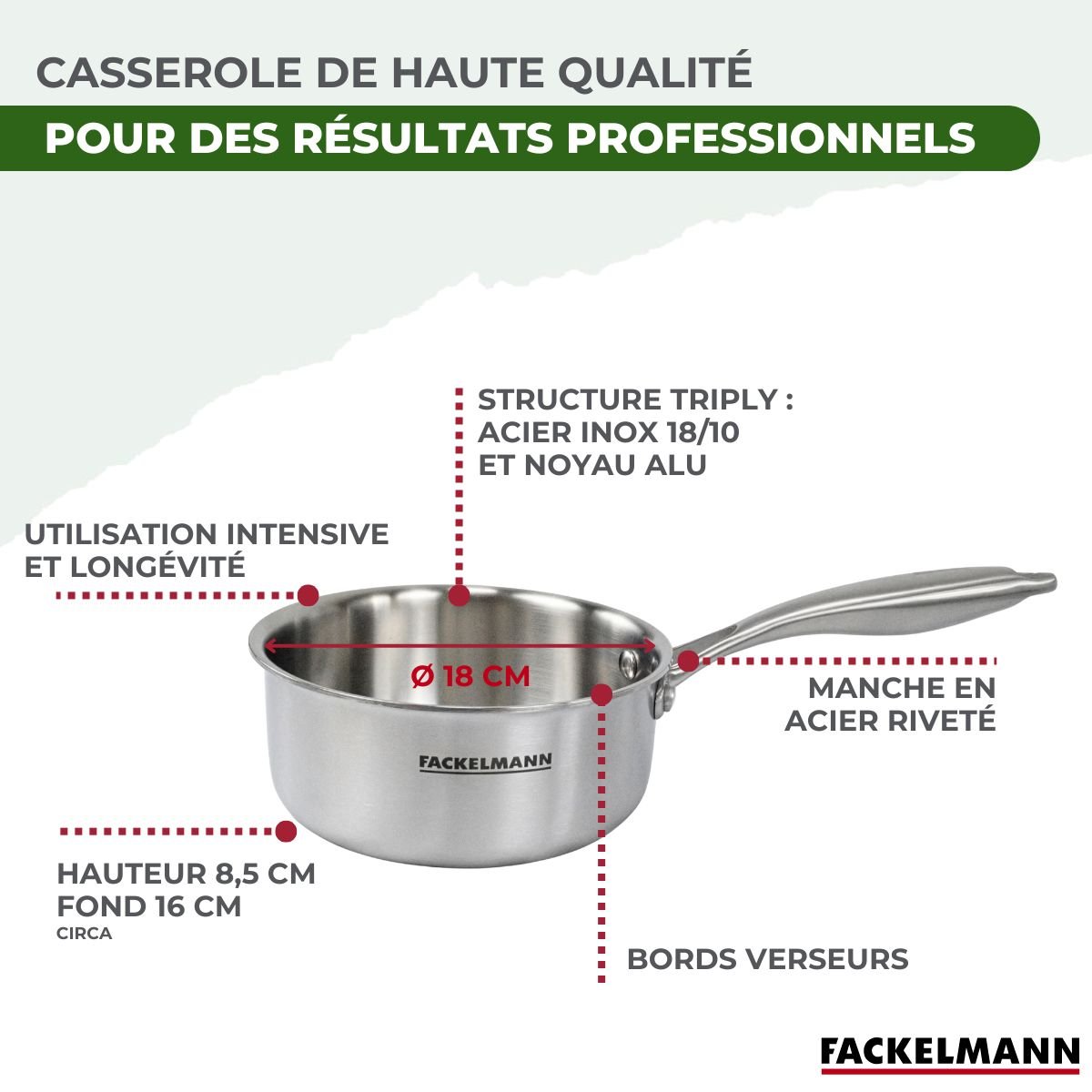 Batterie de cuisine 1 casserole 18cm VITA3 inox, FACKELMANN
