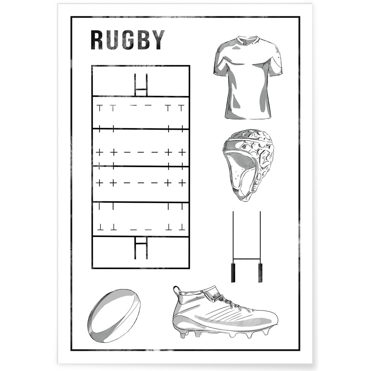 Affiche Terrain de rugby blanc, L'AFFICHERIE