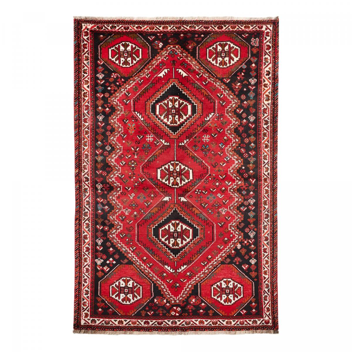 Tapis d'orient au motif oriental, noué à la main en laine rouge, crème, noir, UN AMOUR DE TAPIS