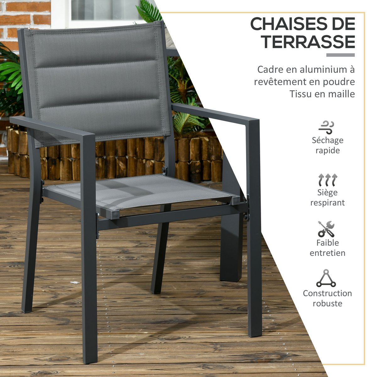 Ensemble de jardin 12 personnes noir, OUTSUNNY