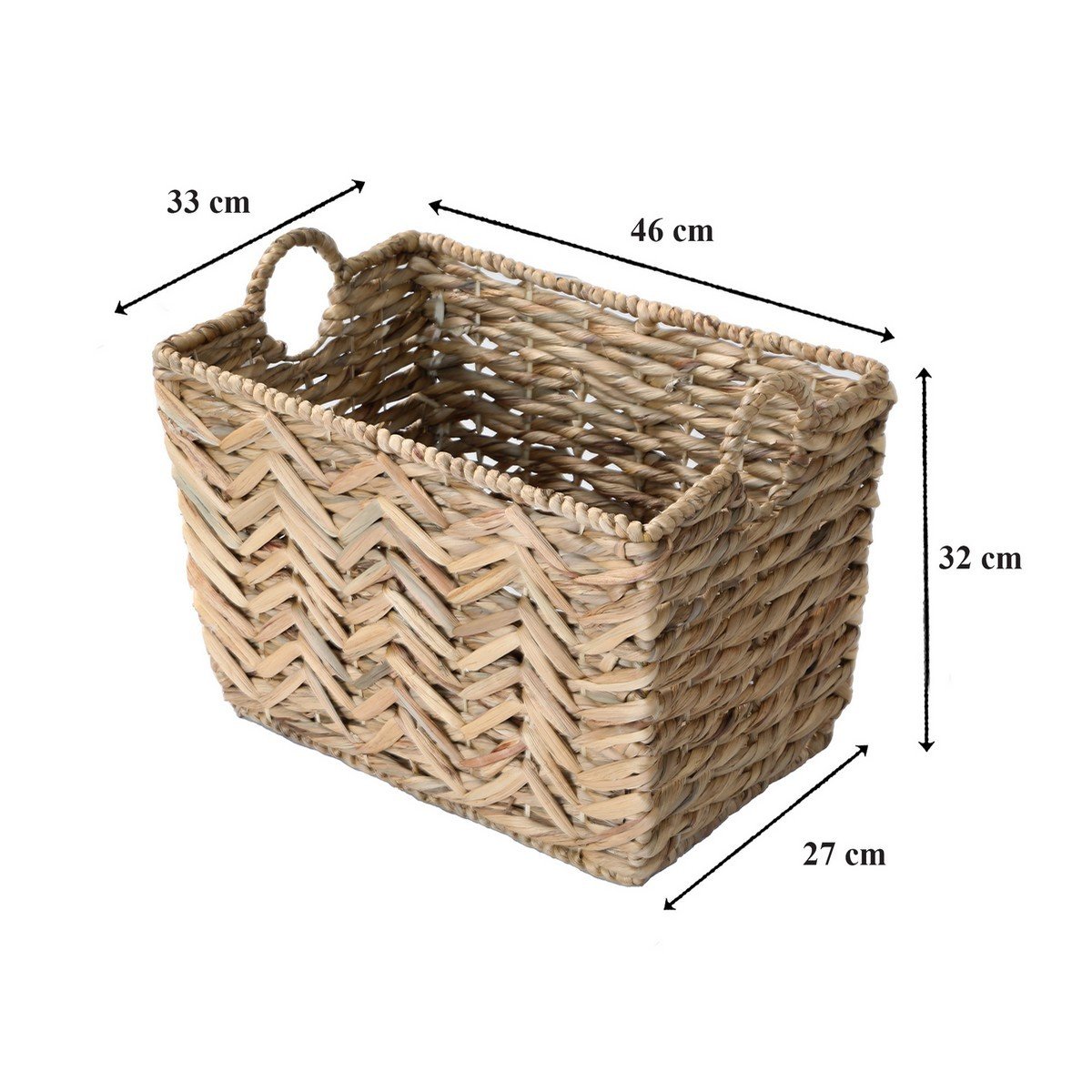 Panier haut en jacinthe d'eau - L46cm x H32 cm bois clair, CALICOSY