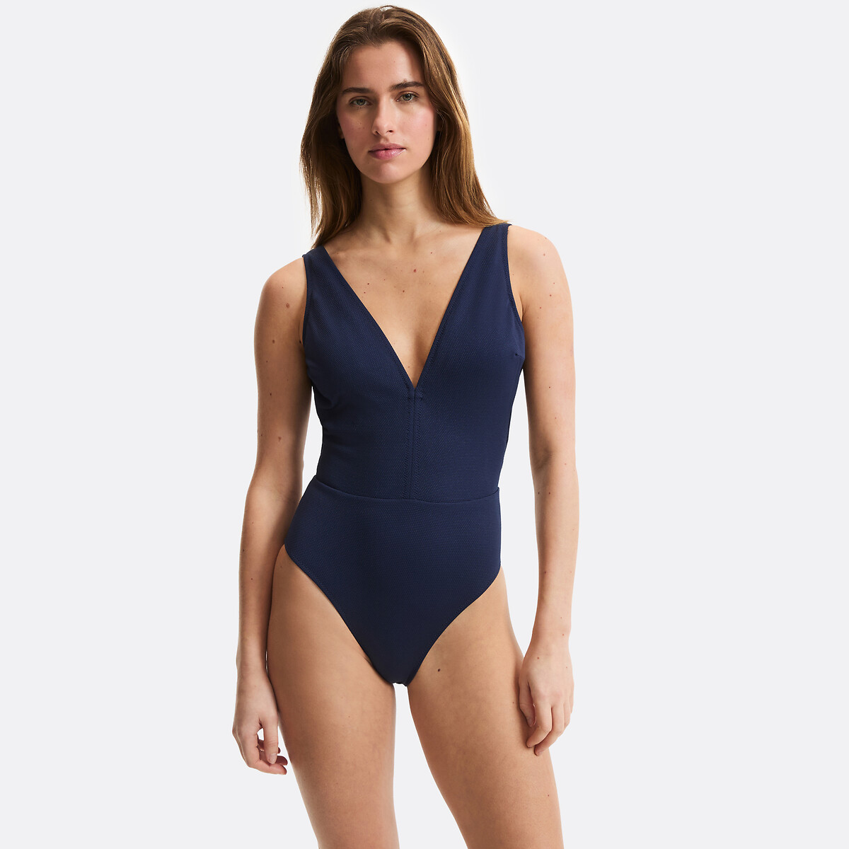 Maillot de bain 1 pièce triangle, en maille piquée marine, ANNE WEYBURN