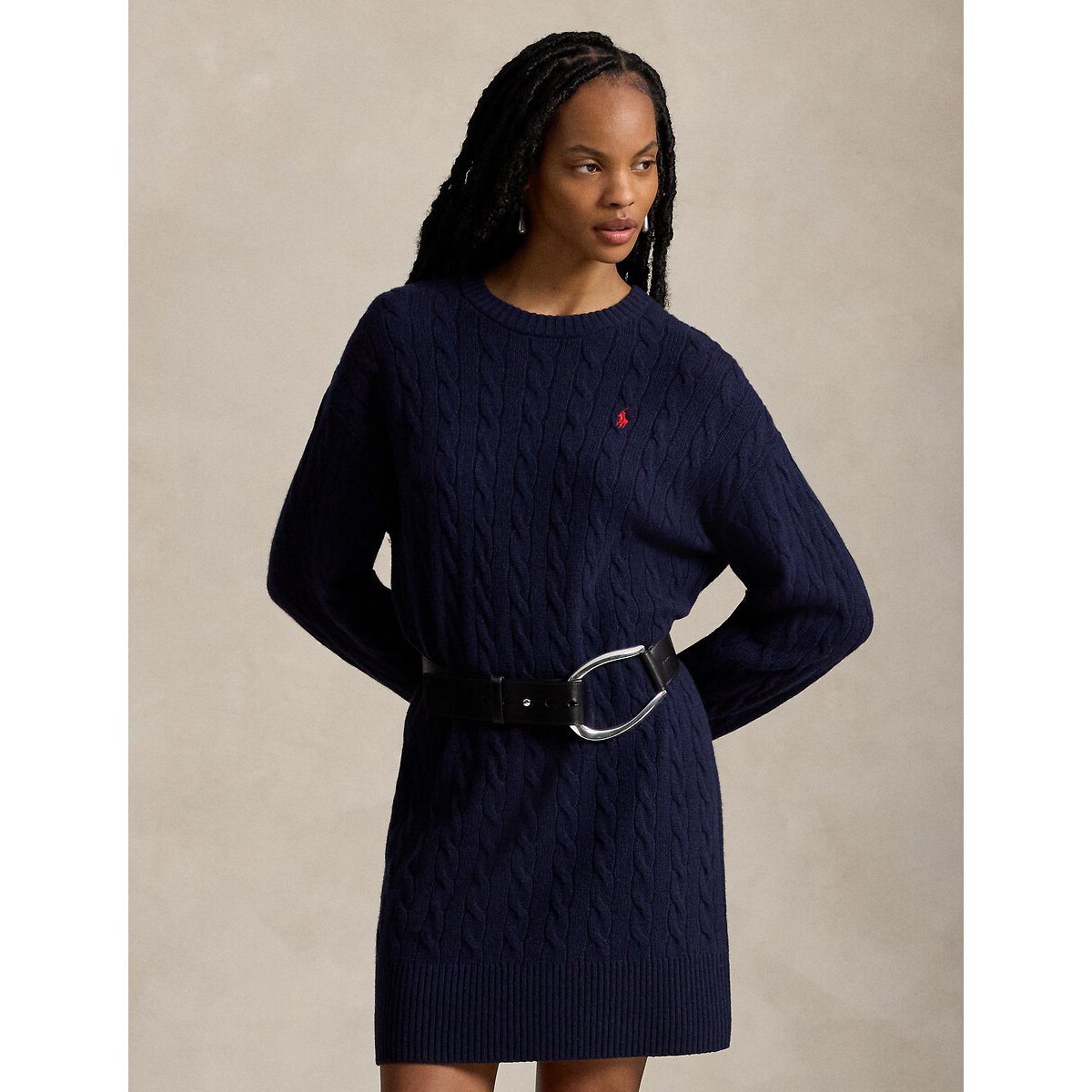 Robe courte torsadée, 80% laine 20% cachemire marine, POLO RALPH LAUREN