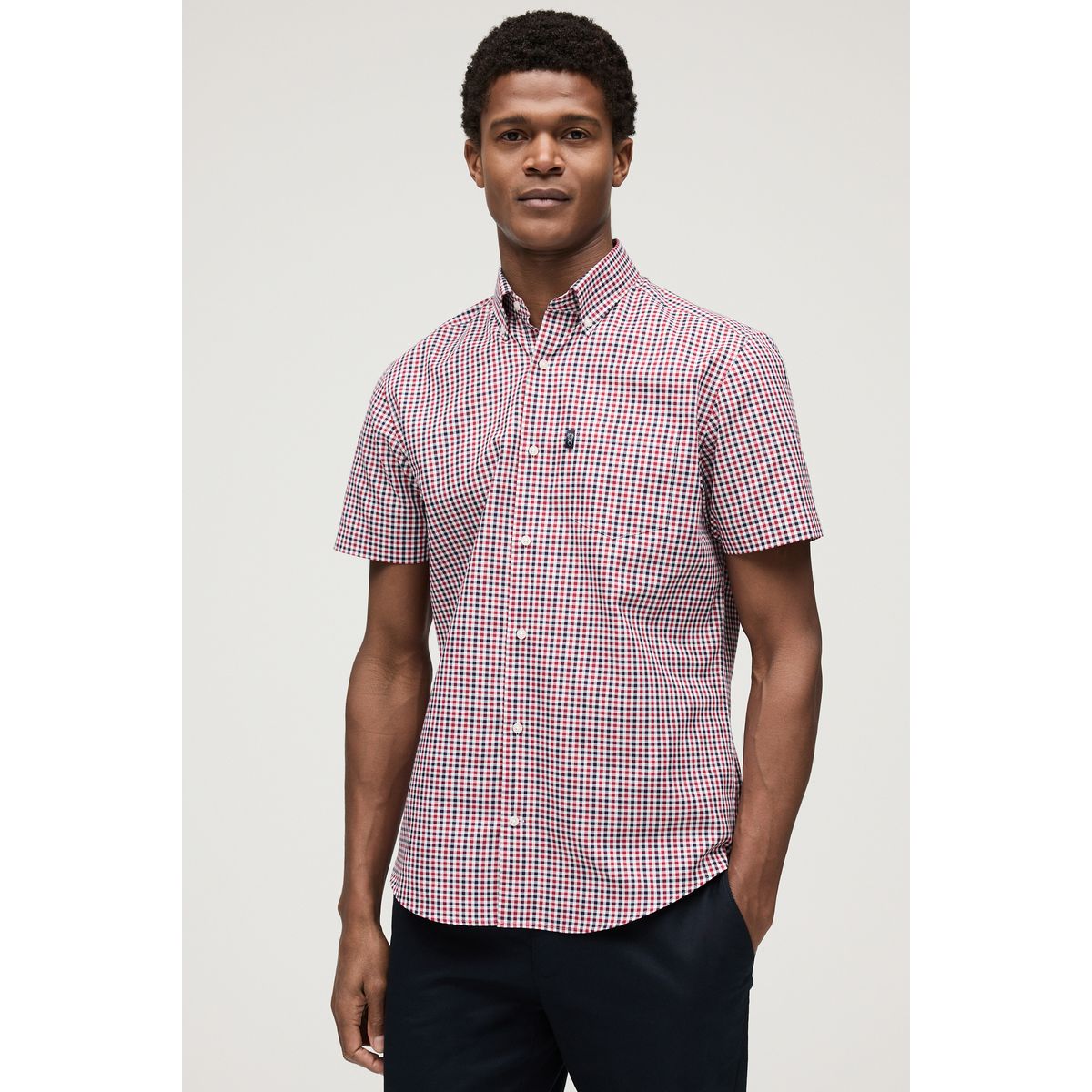 Chemise oxford boutonnée vichy rouge, NEXT