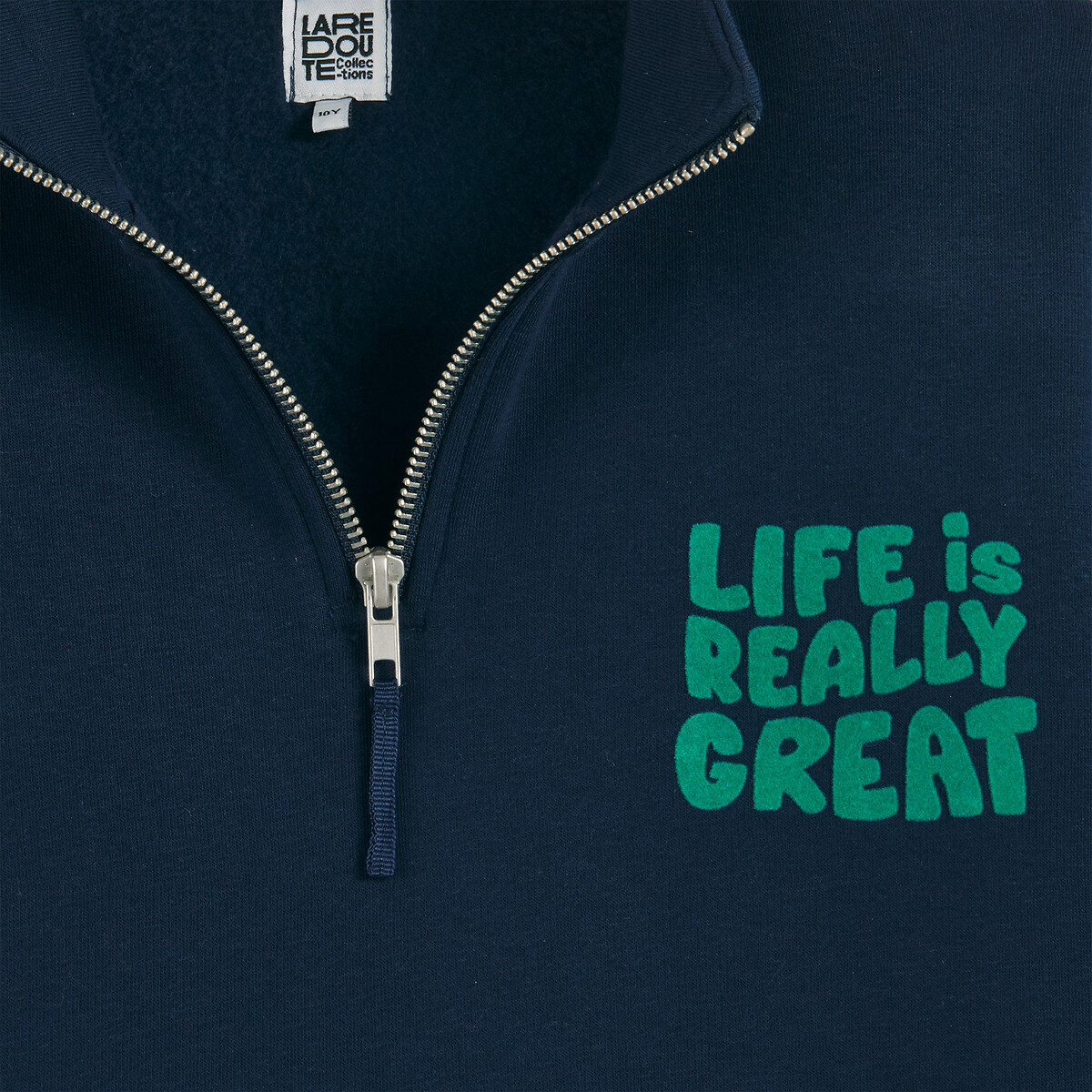 Sweat col camionneur zippé, avec message imprimé, en molleton bleu marine, LA REDOUTE COLLECTIONS
