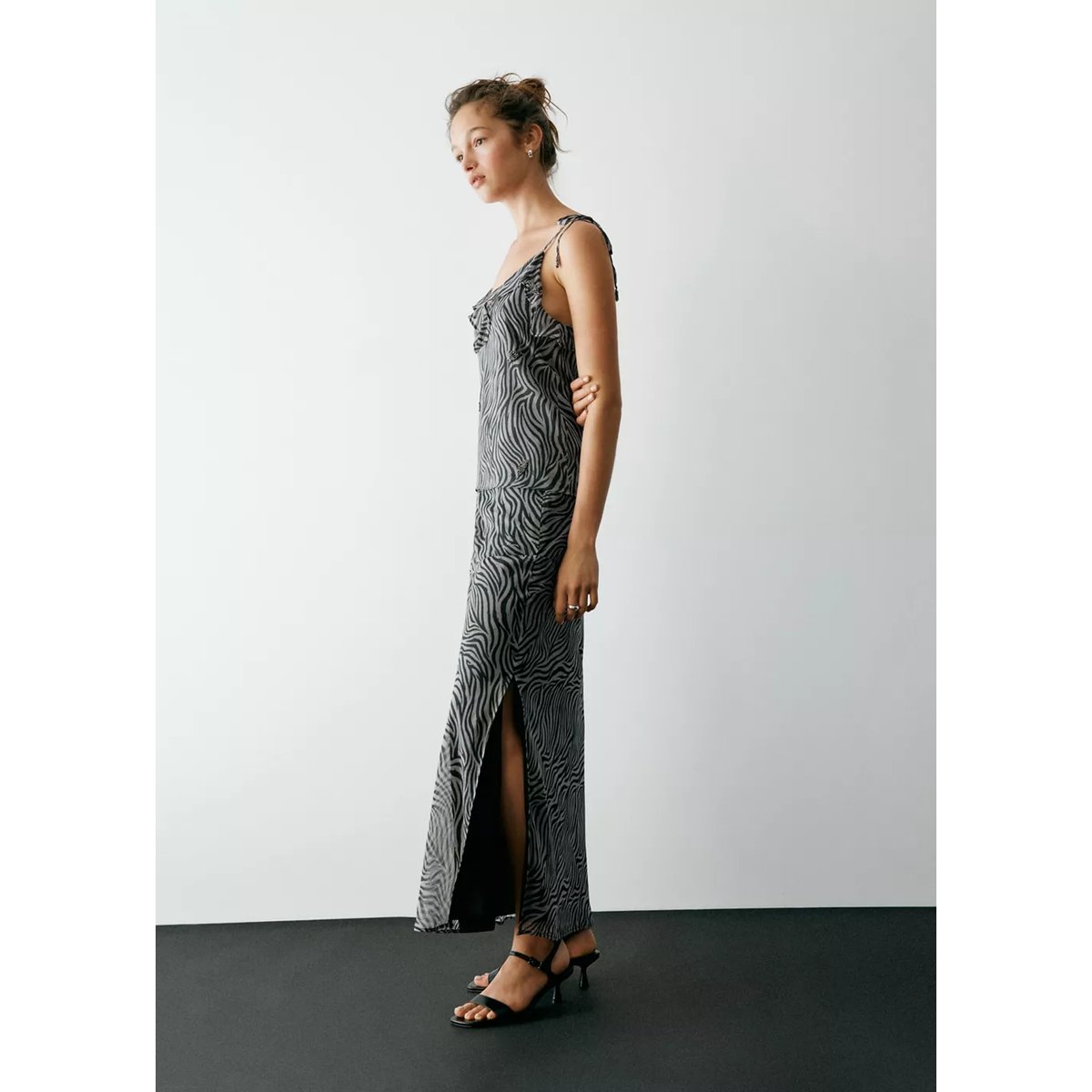 Jupe longue imprimée zèbre fendue marron, MANGO TEEN