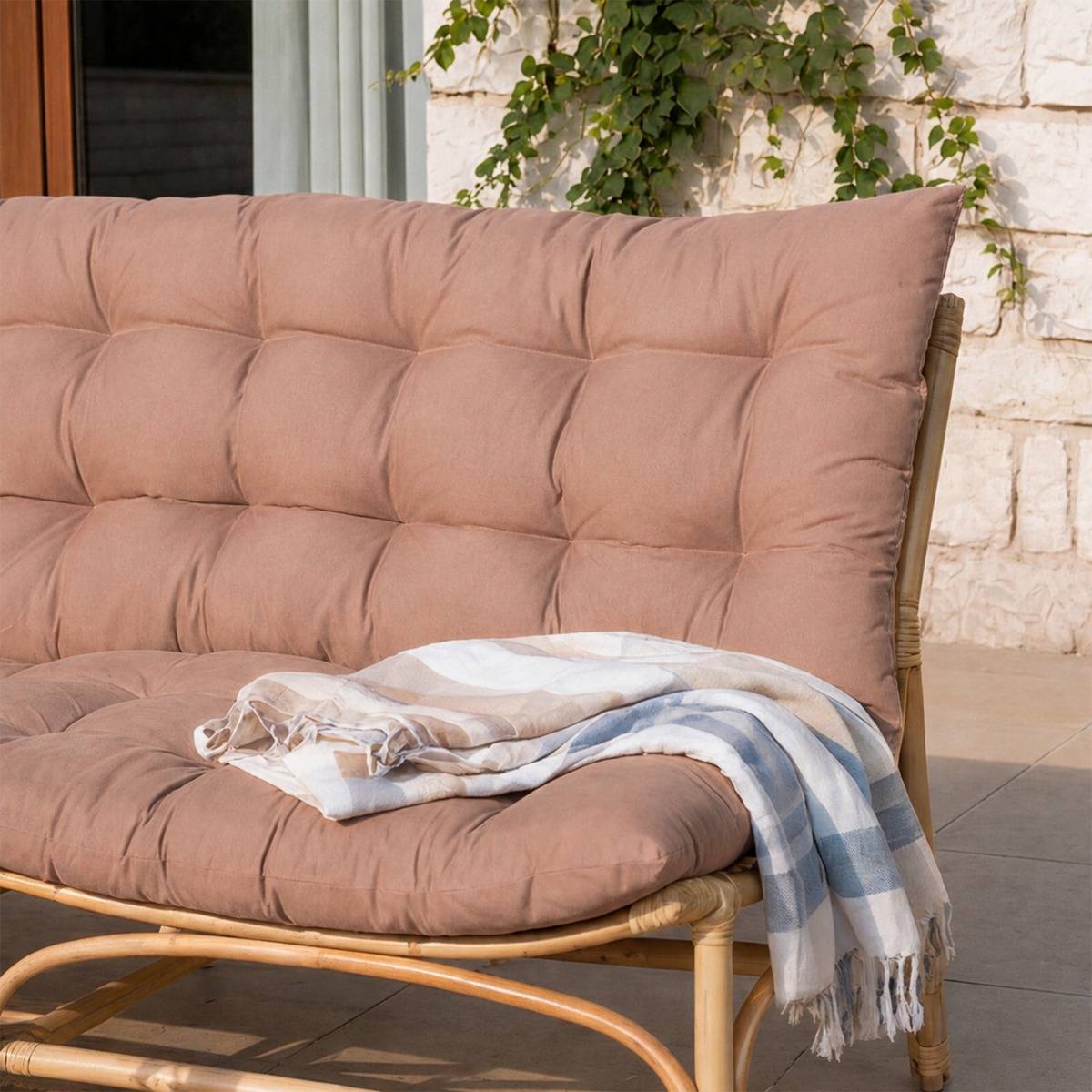 Salon de jardin en rotin et tissu RATTAN bois foncé, MADE IN MEUBLES 