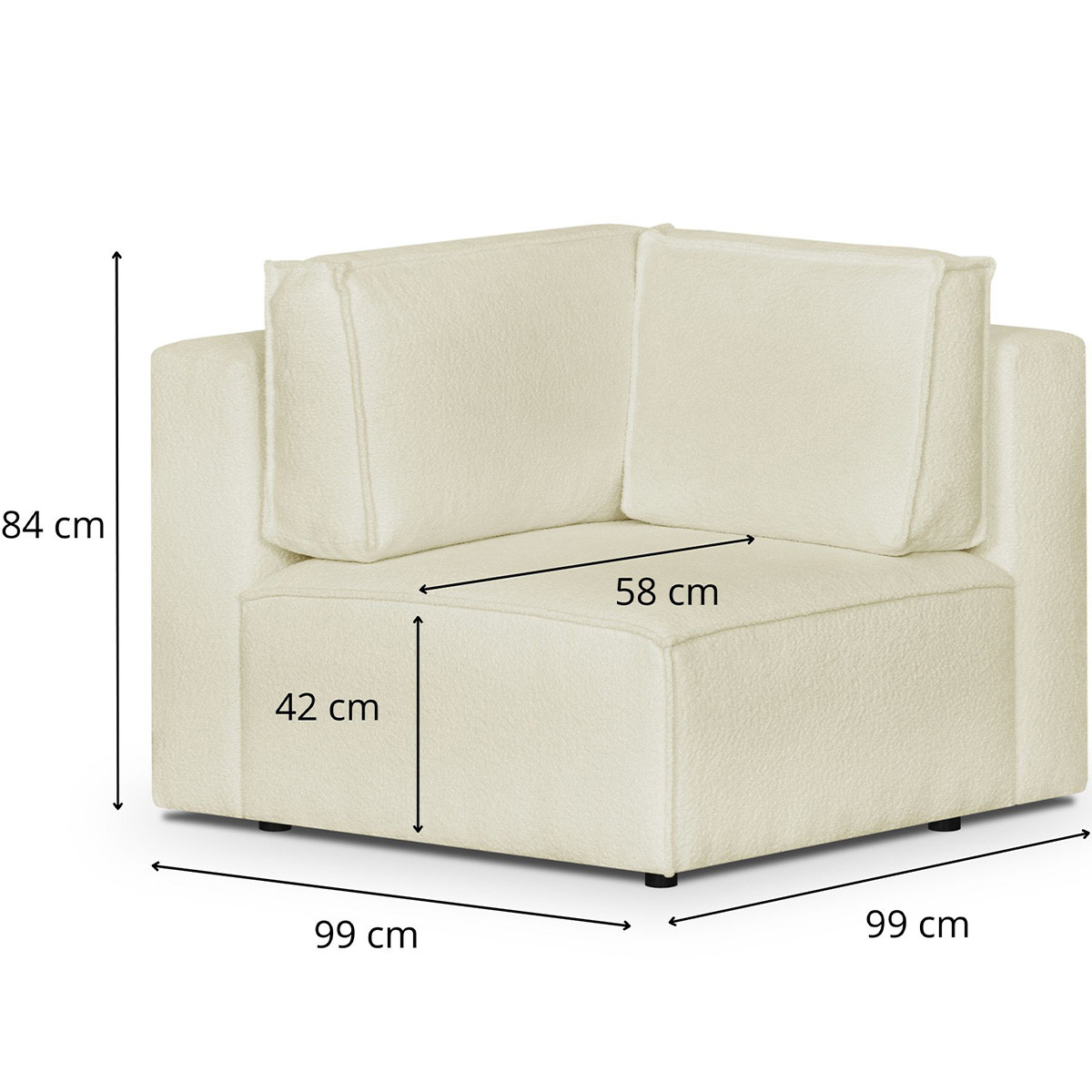 Module d'angle à droite en tissu bouclé - HARPER MOD ecru, HOMIFAB