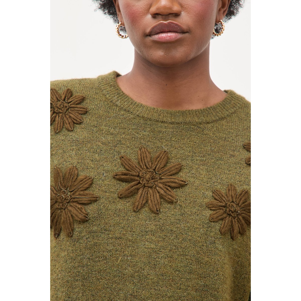 Pull manches longues col rond vert olive, BONOBO