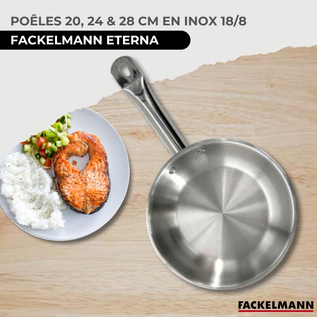 Set de 3 poêles de 20, 24 et en inox et 6 ustensiles inox ETERNA inox, FACKELMANN