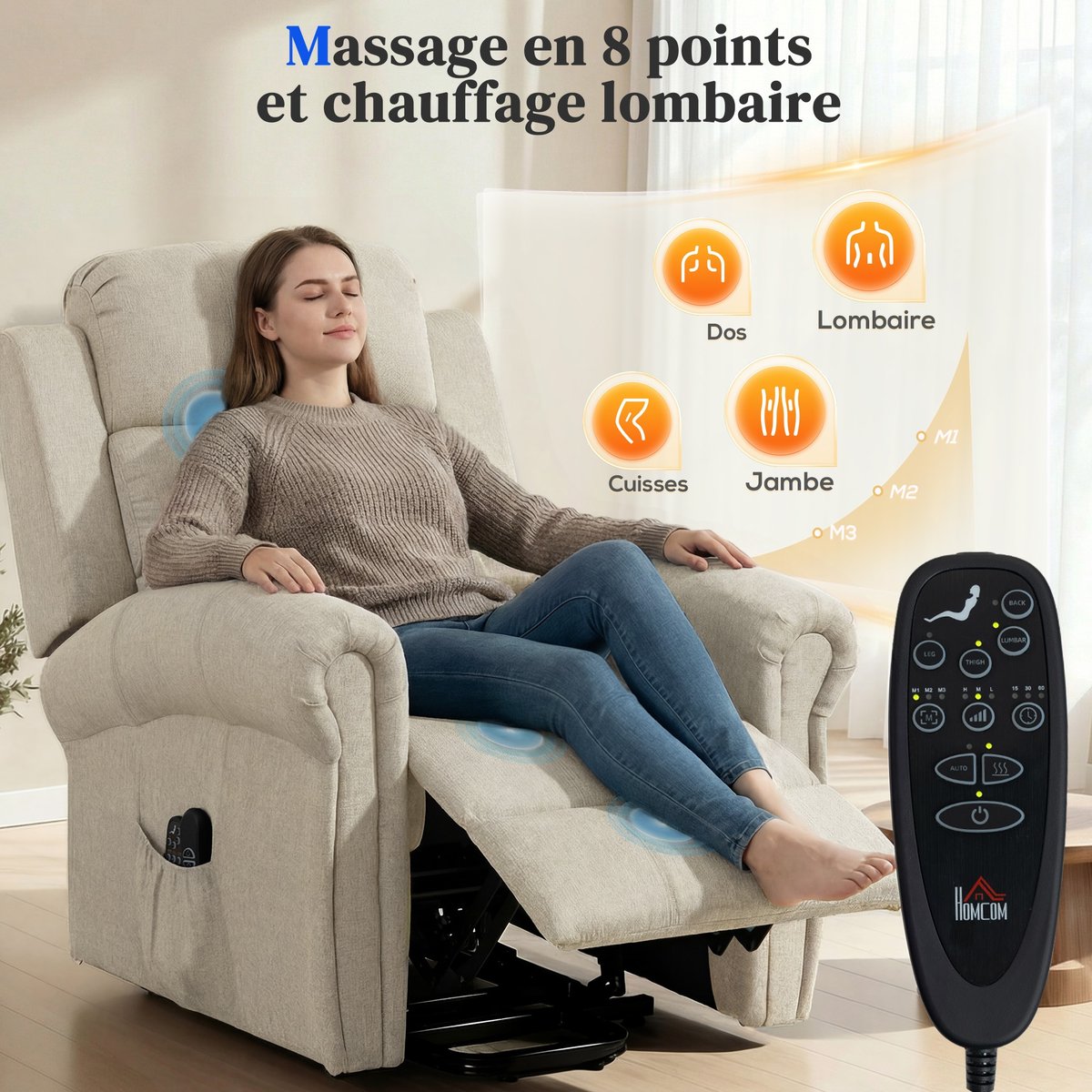 Fauteuil releveur multifonctionnel Lin (100% beige, HOMCOM
