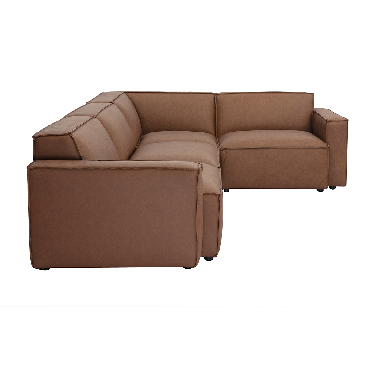 Canapé d'angle modulable 5 places en tissu effet velours texturé beige SPLIT marron, MILIBOO