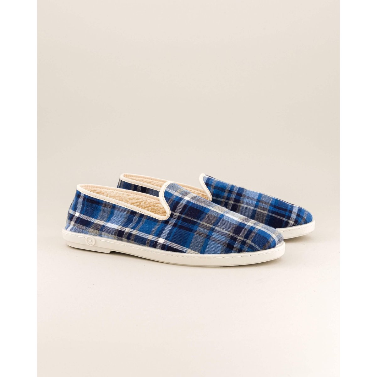 Chaussons tartan en coton bio tartan bleu, ANGARDE