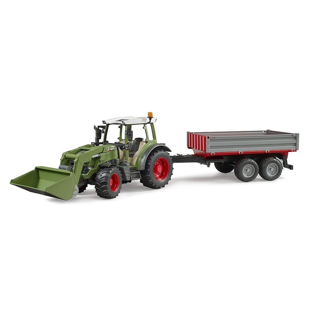 Fendt Vario 211 avec chargeur frontal et remorque à ridelle vert, BRUDER