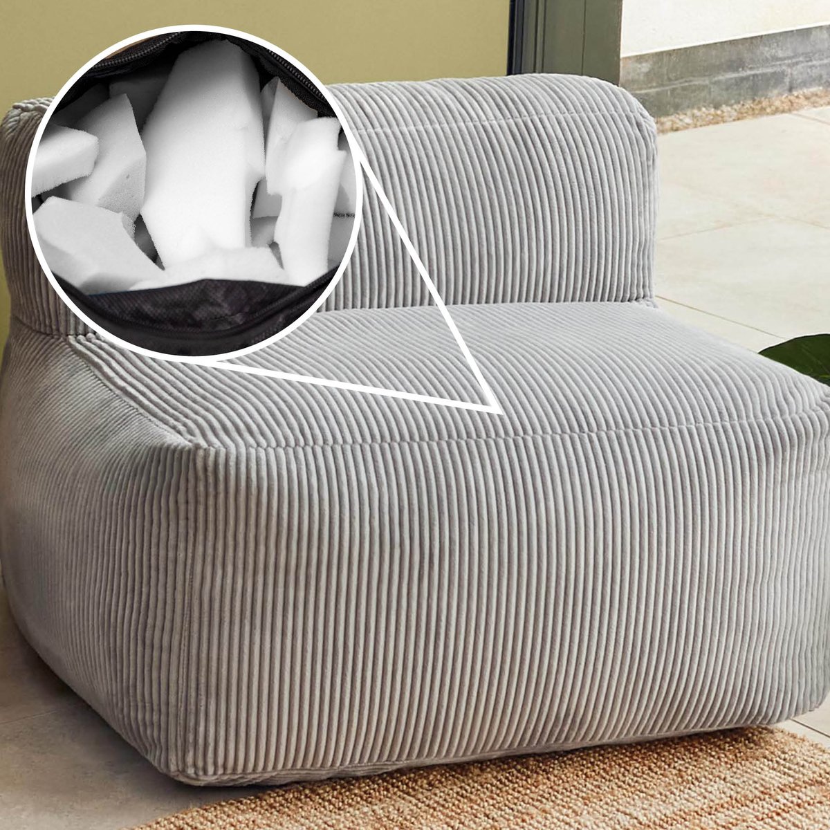Pouf fauteuil modulaire en velours côtelé Oeko-Tex® - ZEN gris, ICON