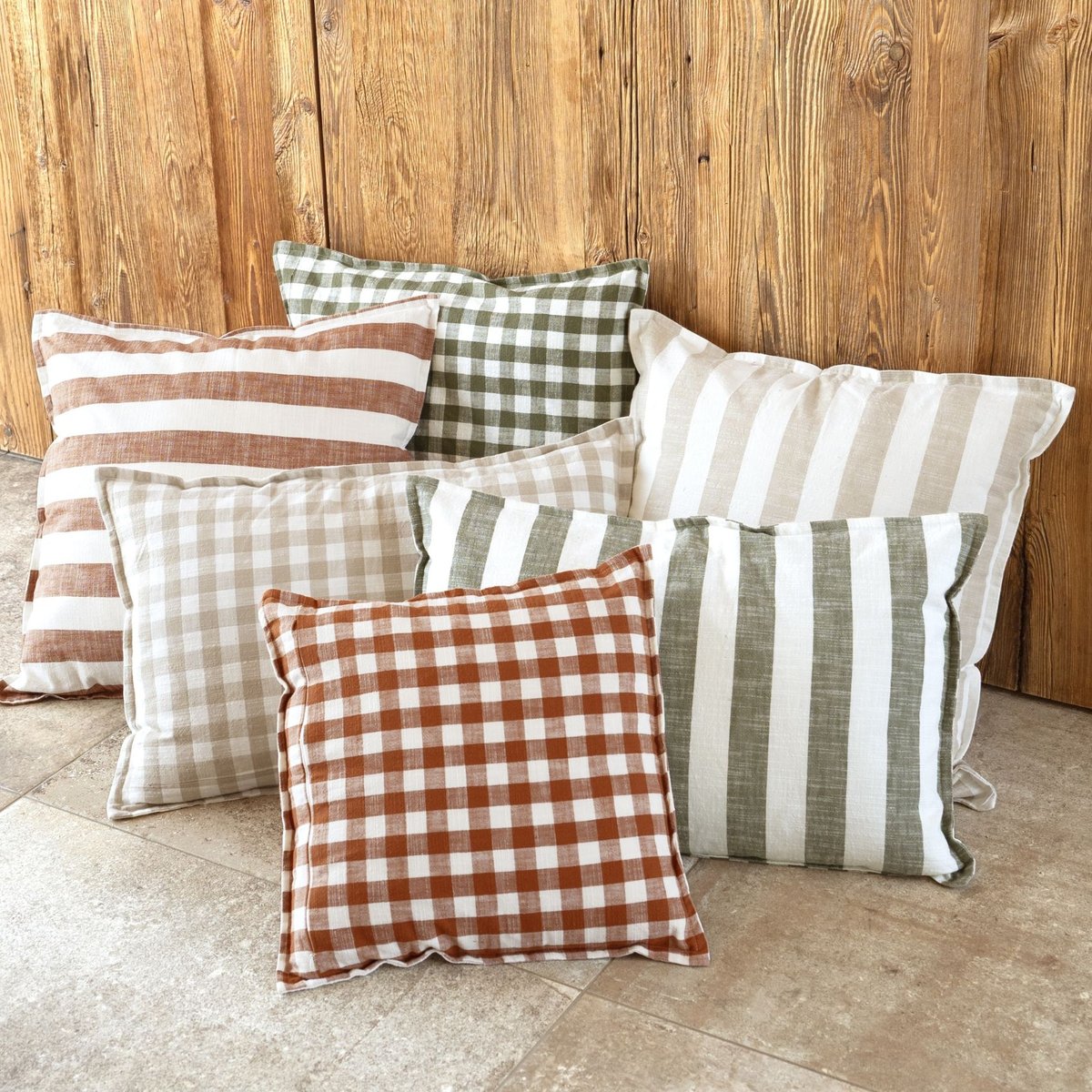 Housse de coussin recto-verso 100% coton rayures et vichy LOURMARIN - QABANE beige, HOME MAISON