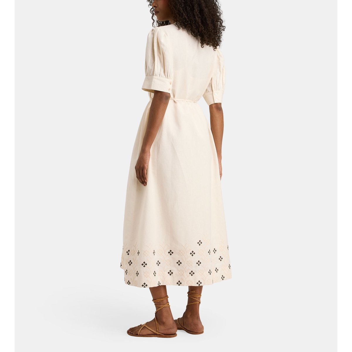 Robe nawel droite mi-longue en coton et lin écru, JODHPUR