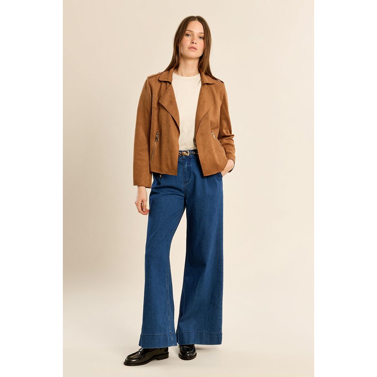 Veste perfecto en suédine camel, MOLLY BRACKEN