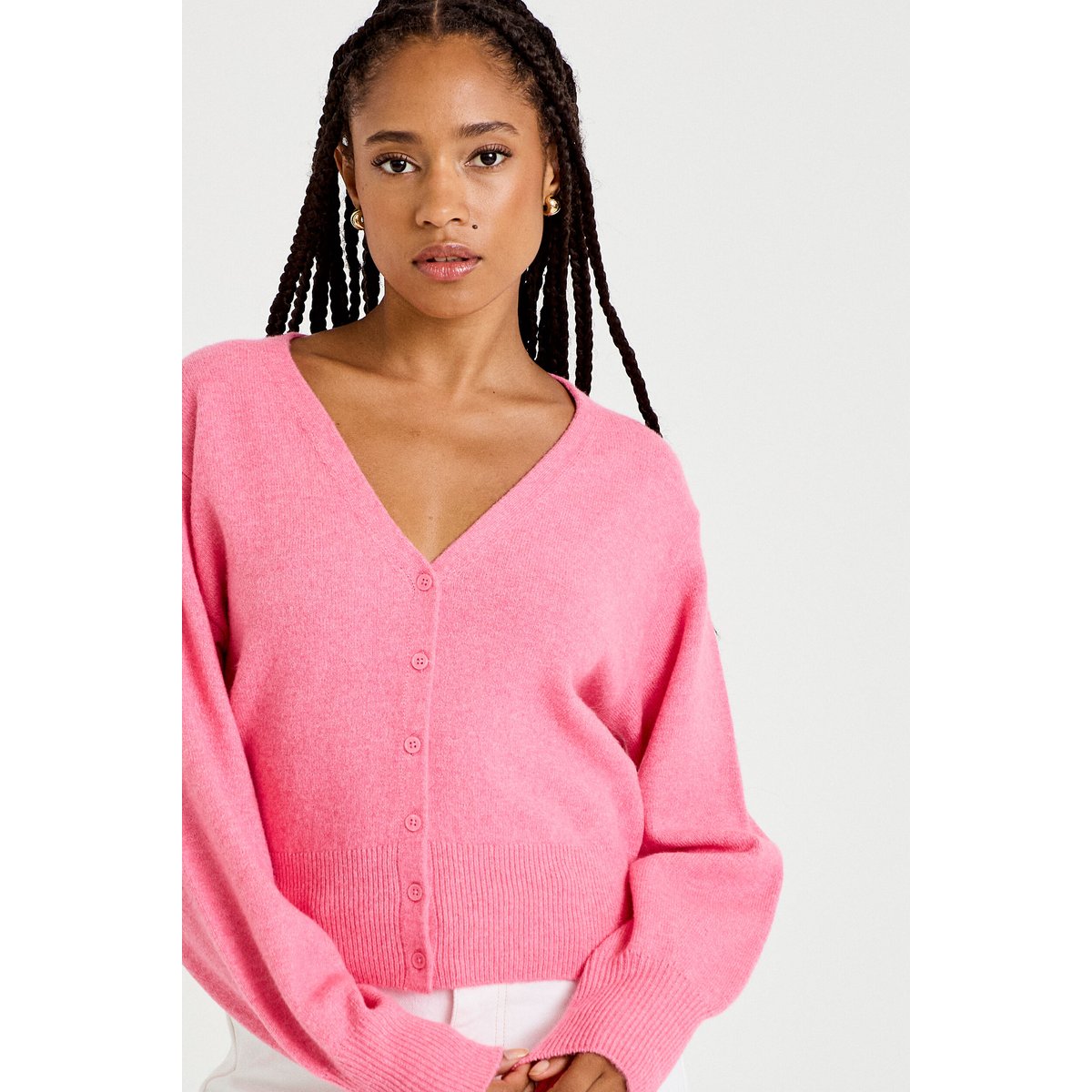 Gilet col v manches longues rose vif, CACHE CACHE