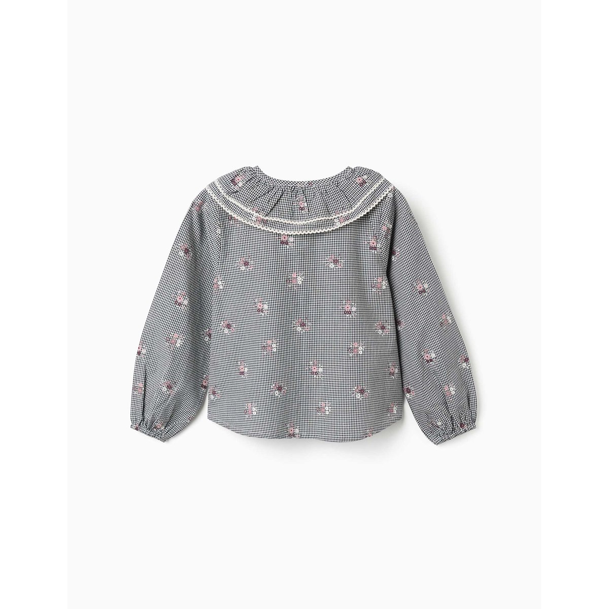 Chemise en coton à motif Vichy avec imprimé floral bleu foncé, ZIPPY