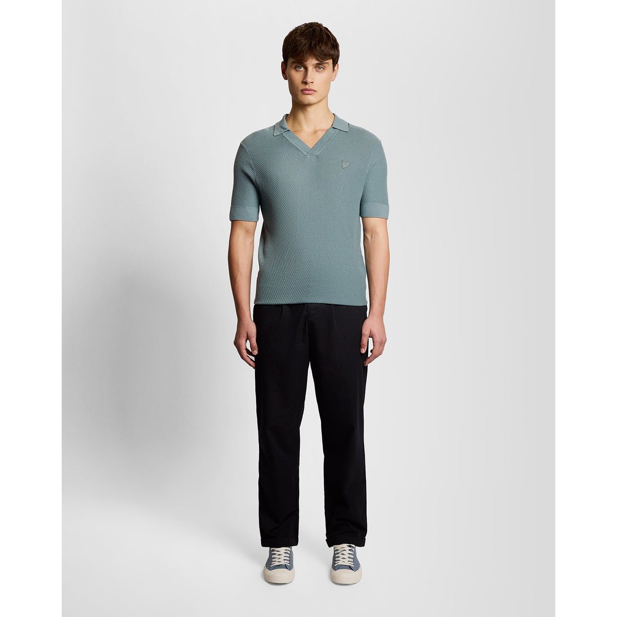 Polo col ouvert fin en maille bleu fer, LYLE & SCOTT