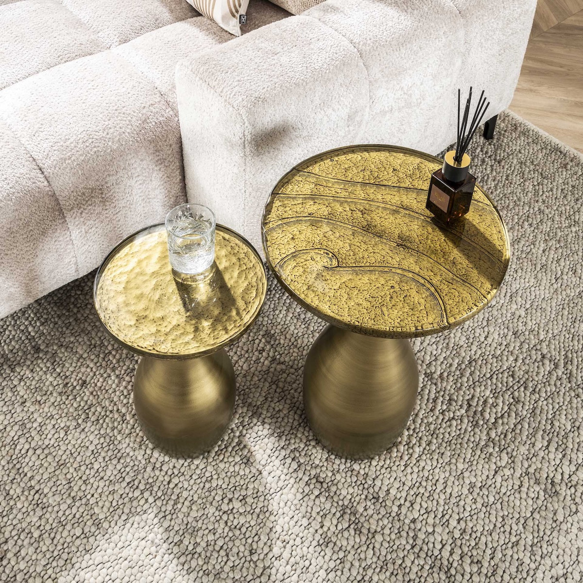 Set de tables d'appoint en métal et verre - SELENA or, MATHI DESIGN