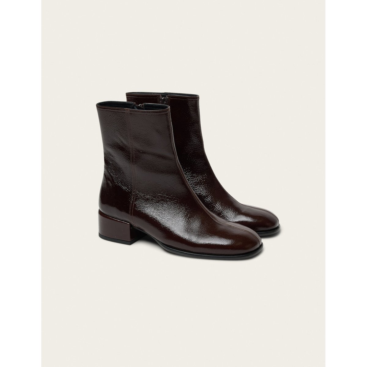 Bottines MOLI cuir plissé verni chocolat, ODAJE