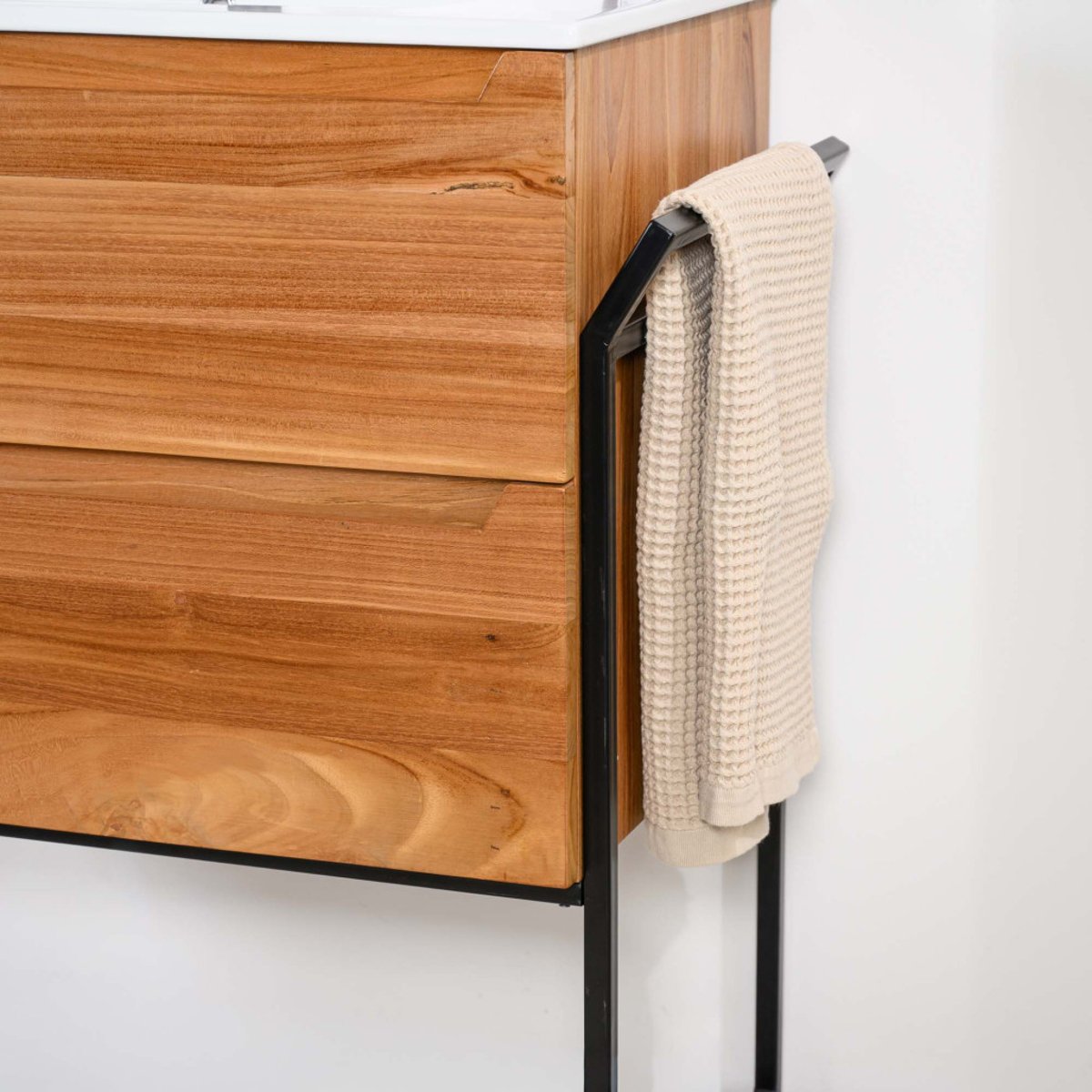 Meuble salle de bain en teck et céramique Vila 80cm naturel, WANDA COLLECTION