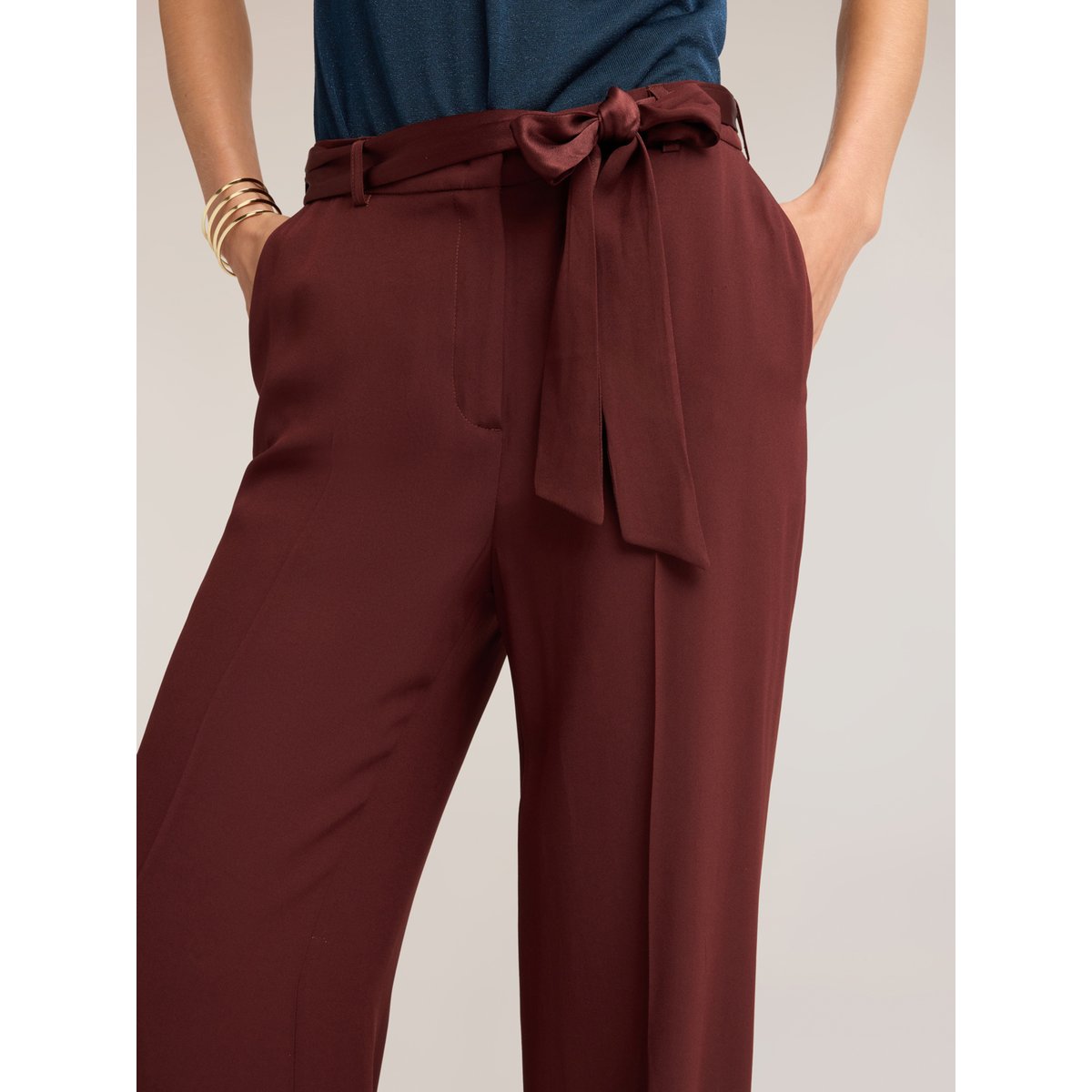 Pantalon palazzo avec ceinture marron, MOTIVI