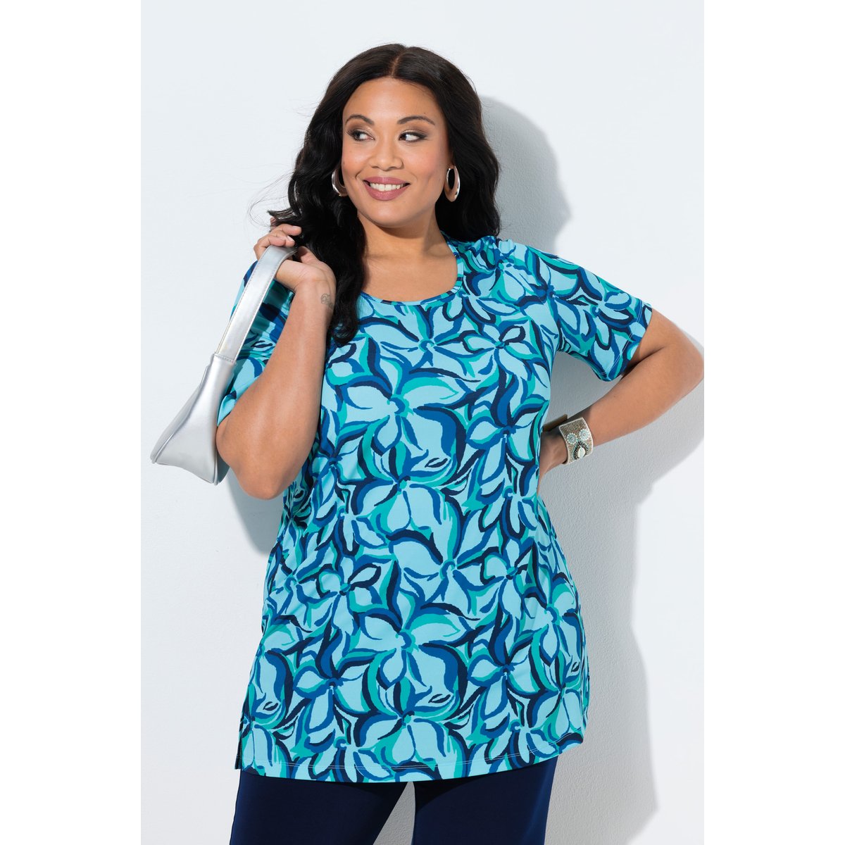 T-shirt long marine, ULLA POPKEN