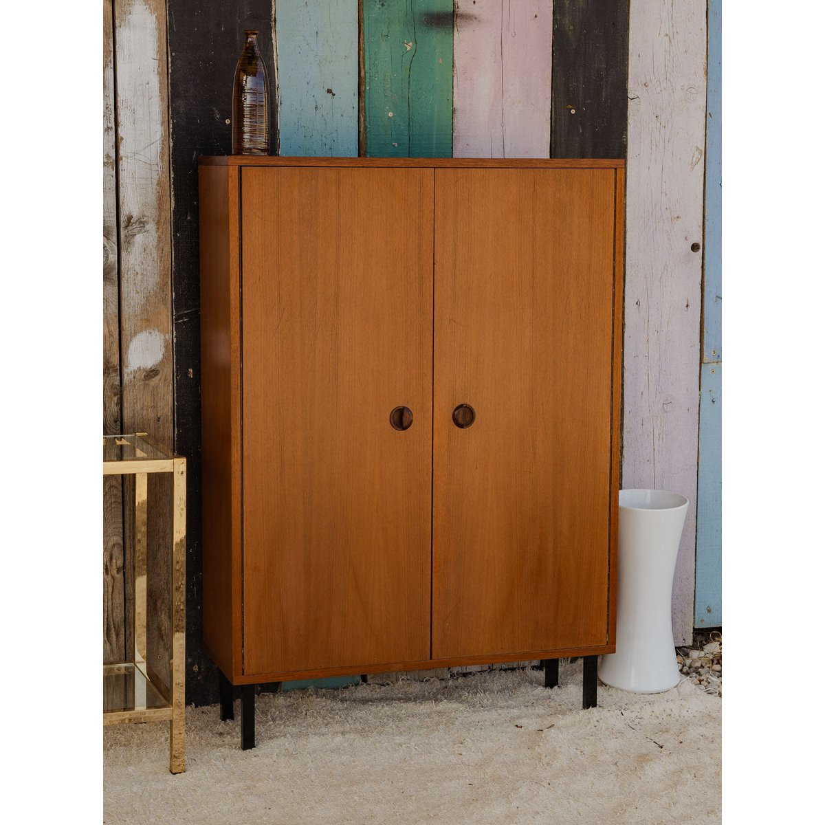 Armoire en bois et métal Magda N°717 - Bon état bois foncé, DEBONGOUT