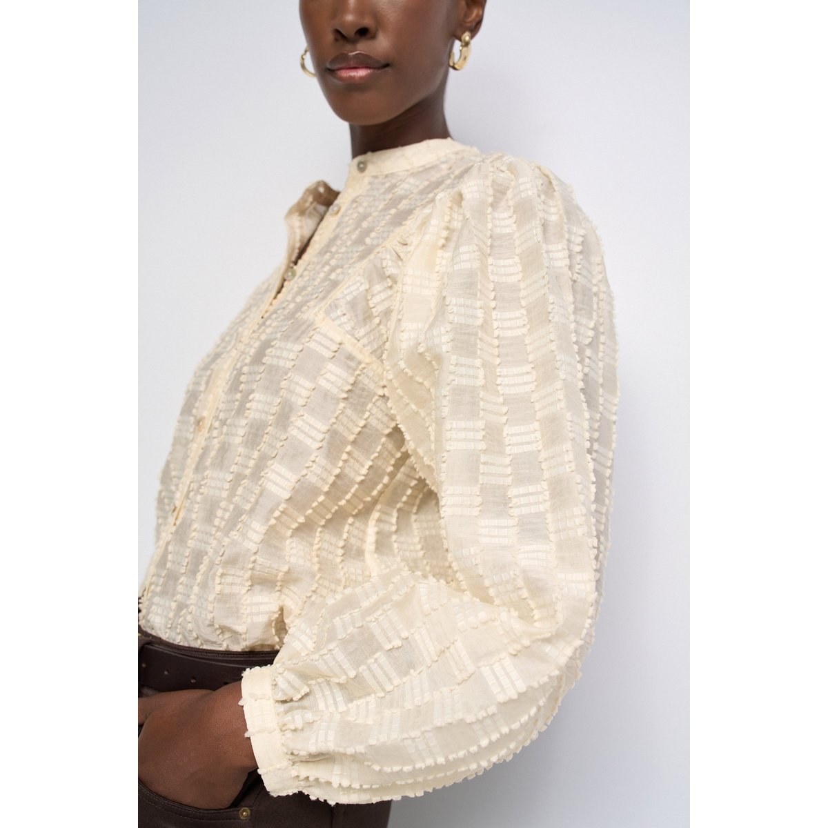 CHEMISE TEXTURÉE À MANCHES BALLON beige, SALSA JEANS
