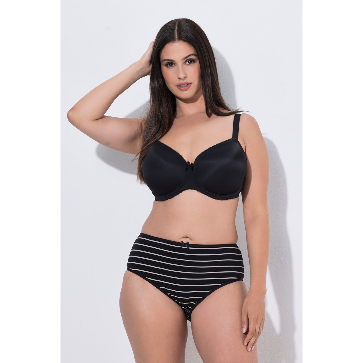 Culottes midi, lot de 5, rayures/couleur unie noir, ULLA POPKEN