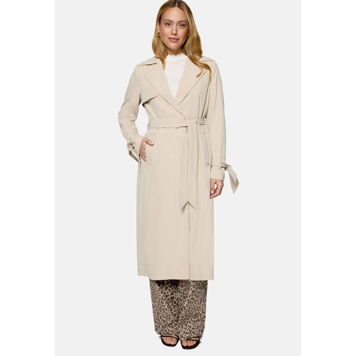 Manteau de mi-saison à ceinture à nouer light sand, ZERO