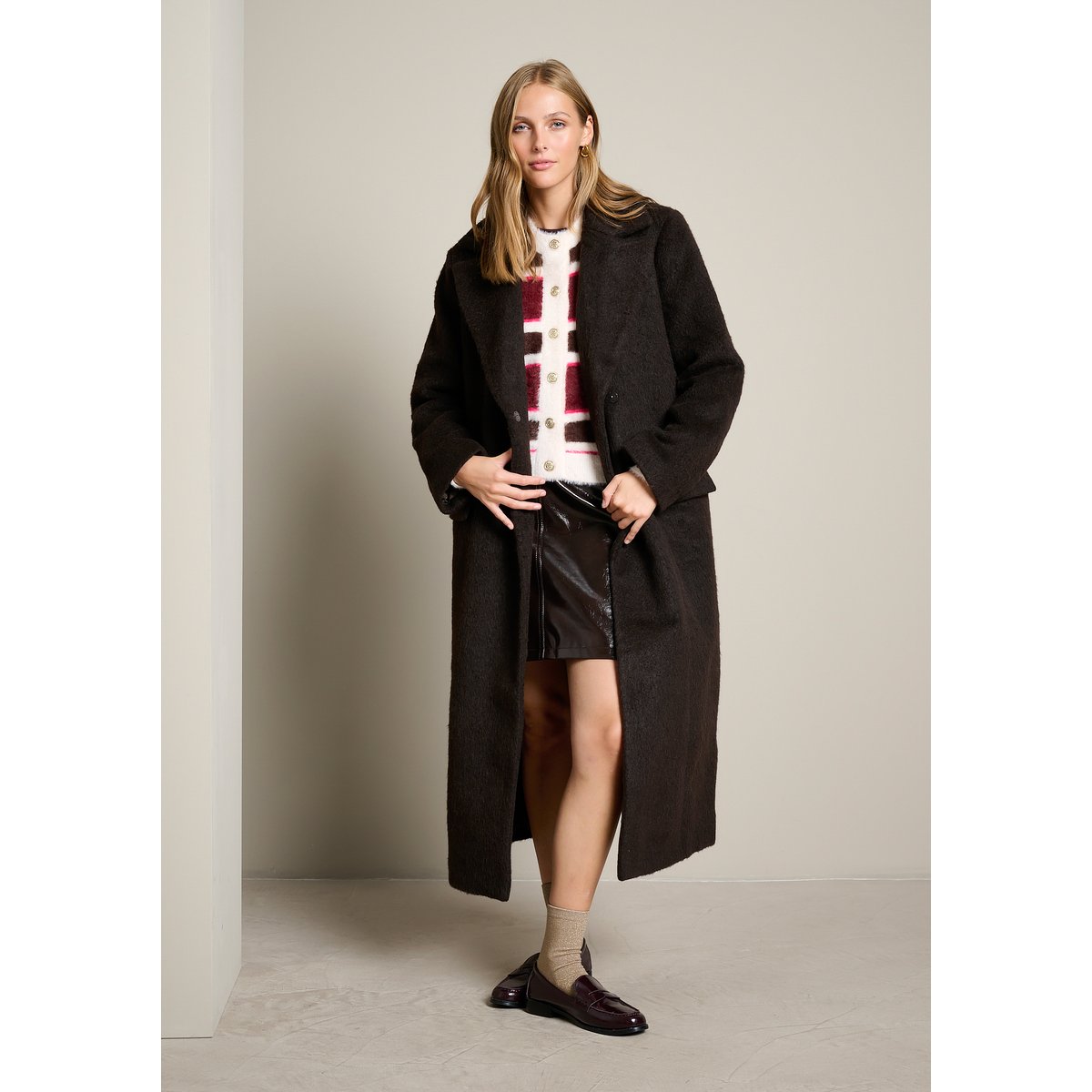 Manteau long oversize brun fonce chocolate, LOLALIZA