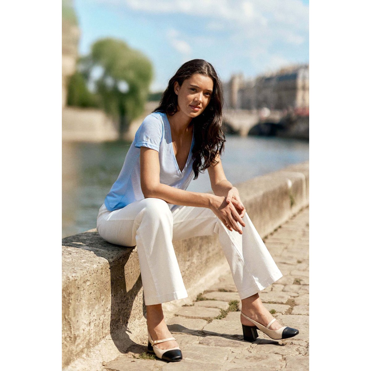 Tee shirt col v manches courtes ELVIE6 21-ciel, LA PETITE ETOILE